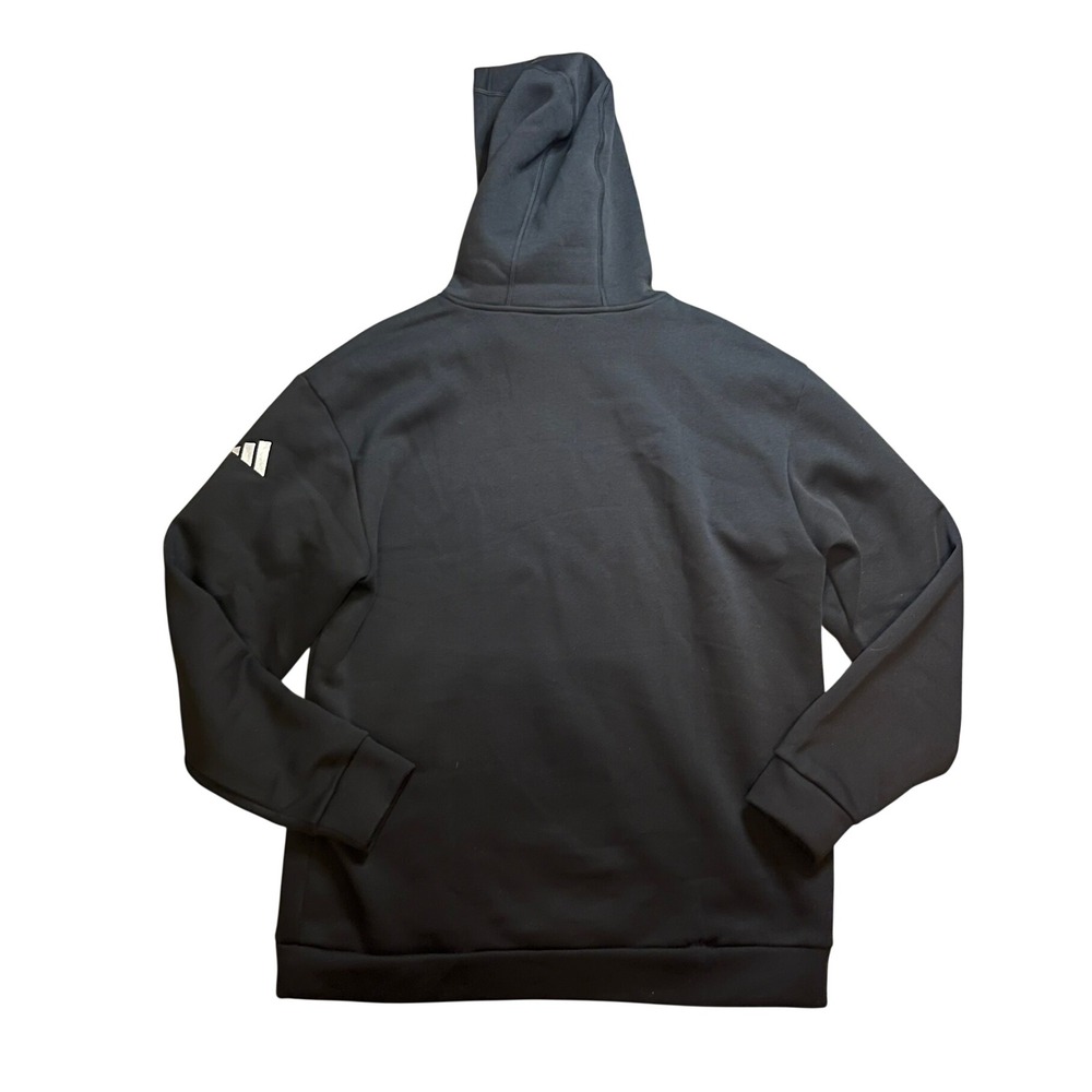 Adidas Mens Pullover Hoodie Black Sweatshirt Large Logo Sleeve Athleisure EUC